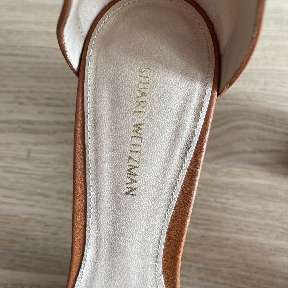 Stuart Weitzman rosemarie block heel cognac Brown Ankle Strap Sandals gold stud - Picture 8 of 12